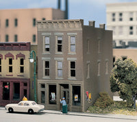 DPM 50100 Bruce's Bakery N scale building kit, assembled and painted layout example; vehicles, figures and surrounding scenery not included
