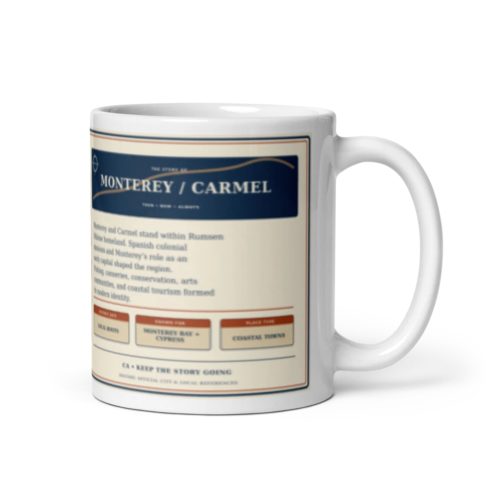Monterey & Carmel Map + Local Story Coffee Mug – 11 oz product mockup