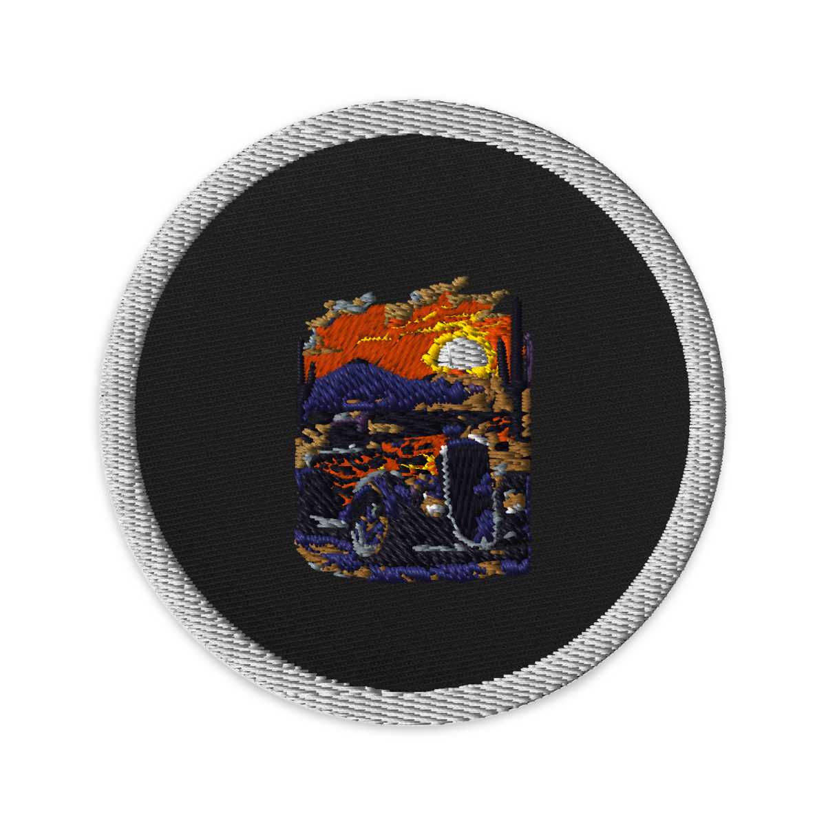 Desert Sunset Flame Coupe Embroidered Patch product mockup 4