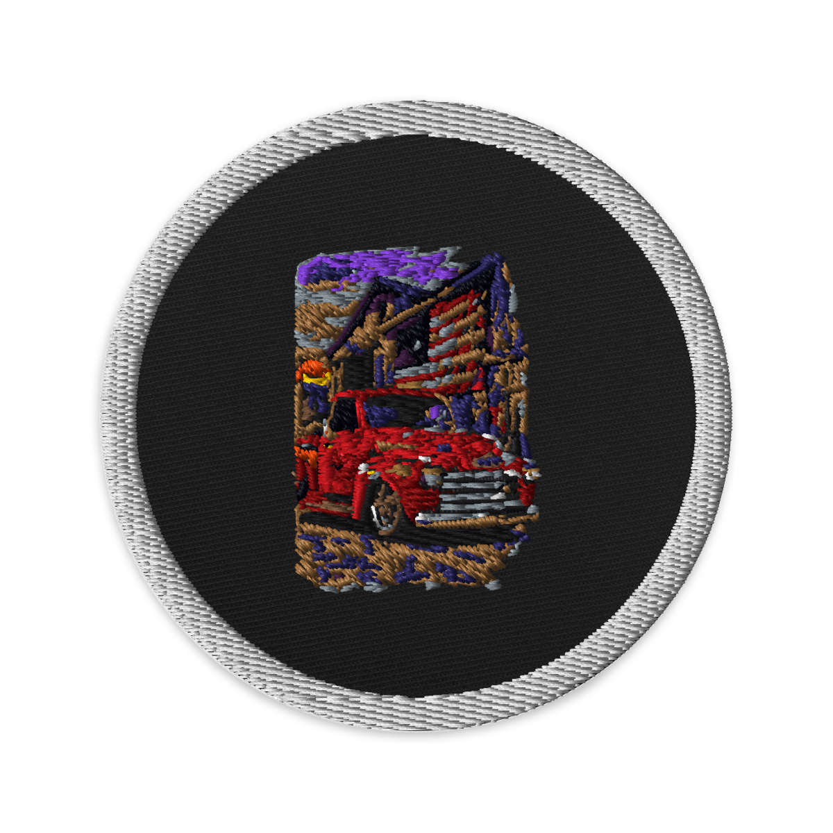 Barn Flag Red Hot Rod Pickup Embroidered Patch product mockup 4