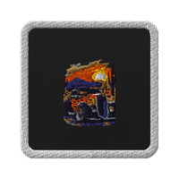 Desert Sunset Flame Coupe Embroidered Patch product mockup 3