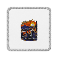 Desert Sunset Flame Coupe Embroidered Patch product mockup 7