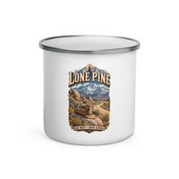 Lone Pine Old West 12 oz enamel camping mug, front-view product mockup