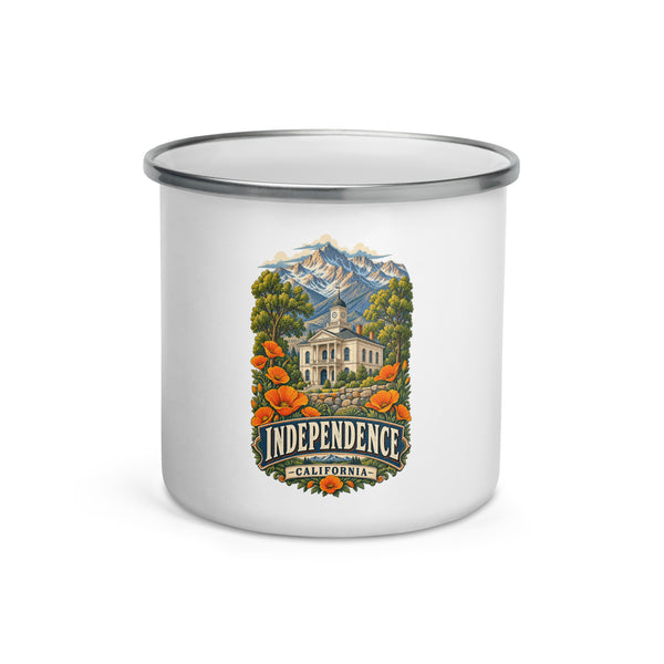 Independence California 12 oz enamel camping mug, front-view product mockup