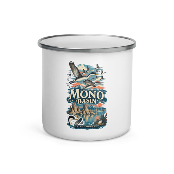 Mono Basin California 12 oz enamel camping mug, front-view product mockup