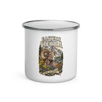 Eastern Sierra bighorn 12 oz enamel camping mug, front-view product mockup