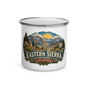 Eastern Sierra Scenic 12 oz enamel camping mug, front-view product mockup