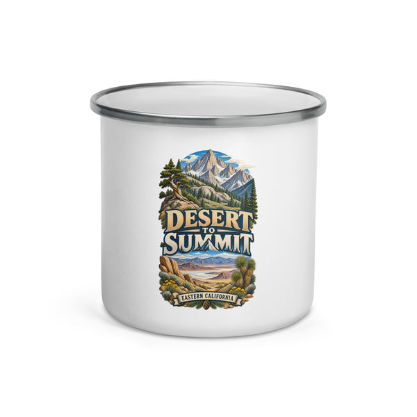 Desert to Summit 12 oz enamel camping mug, front-view product mockup