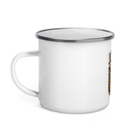 Lone Pine Old West 12 oz enamel camping mug, left-side product mockup