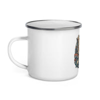 Mono Lake Tufa 12 oz enamel camping mug, left-side product mockup