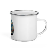 Mono Lake Tufa 12 oz enamel camping mug, right-side product mockup