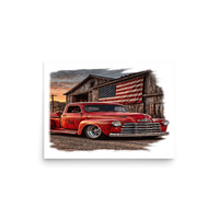 Barn Flag Red Hot Rod Pickup Matte Poster product mockup
