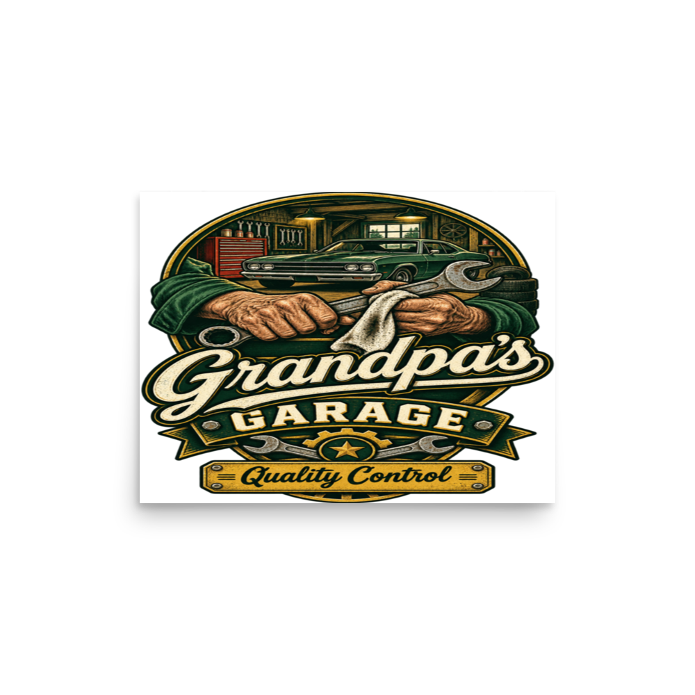 Grandpa's Garage Quality Control T-Shirt – Mechanic Gift Matte Poster product mockup