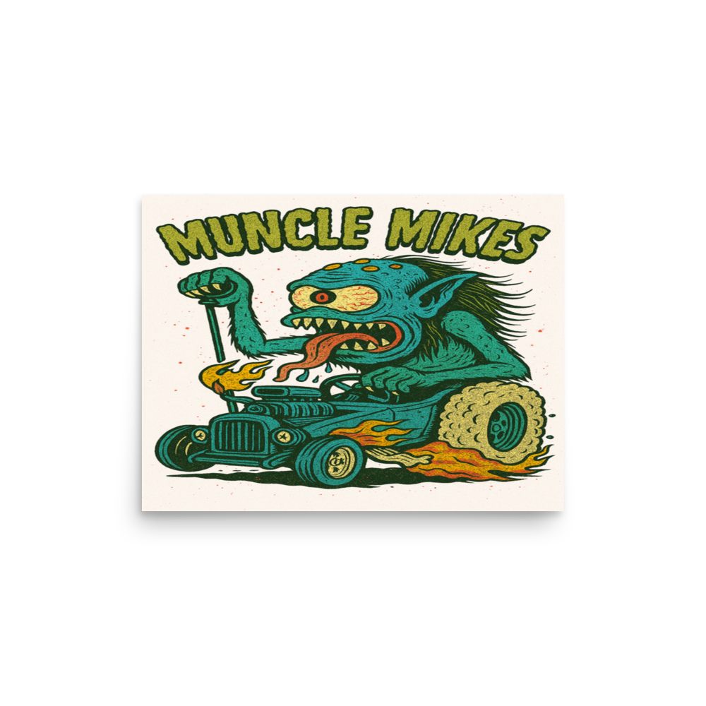 Monster Mugs 003 Hot Rod Coffee Mug — Muncle Mikes Matte Poster product mockup