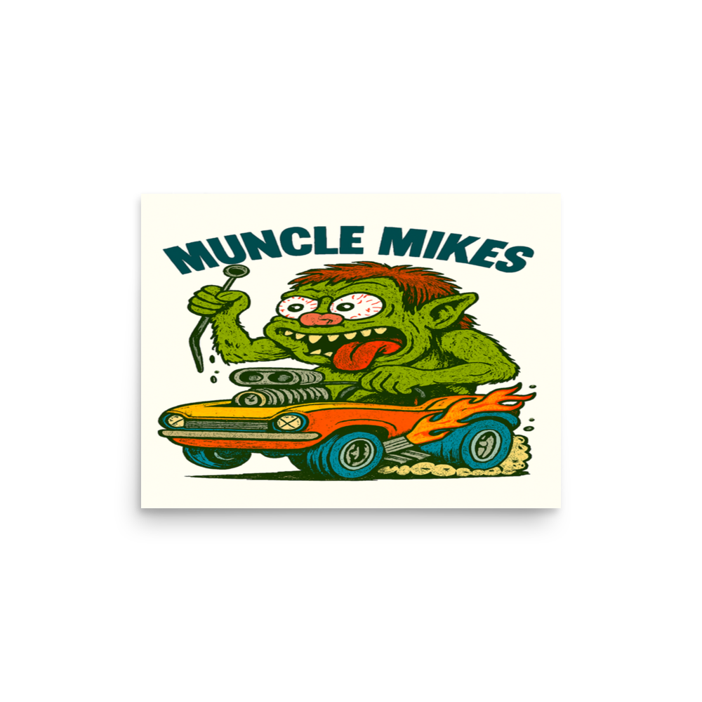 Monster Mugs 006 Hot Rod Coffee Mug — Muncle Mikes Matte Poster product mockup