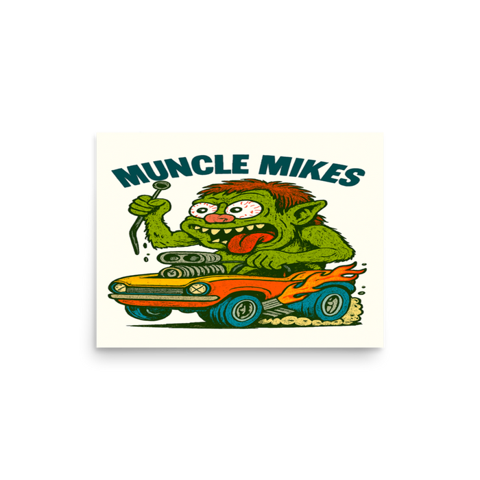 Monster Mugs 006 Hot Rod Coffee Mug — Muncle Mikes Matte Poster product mockup