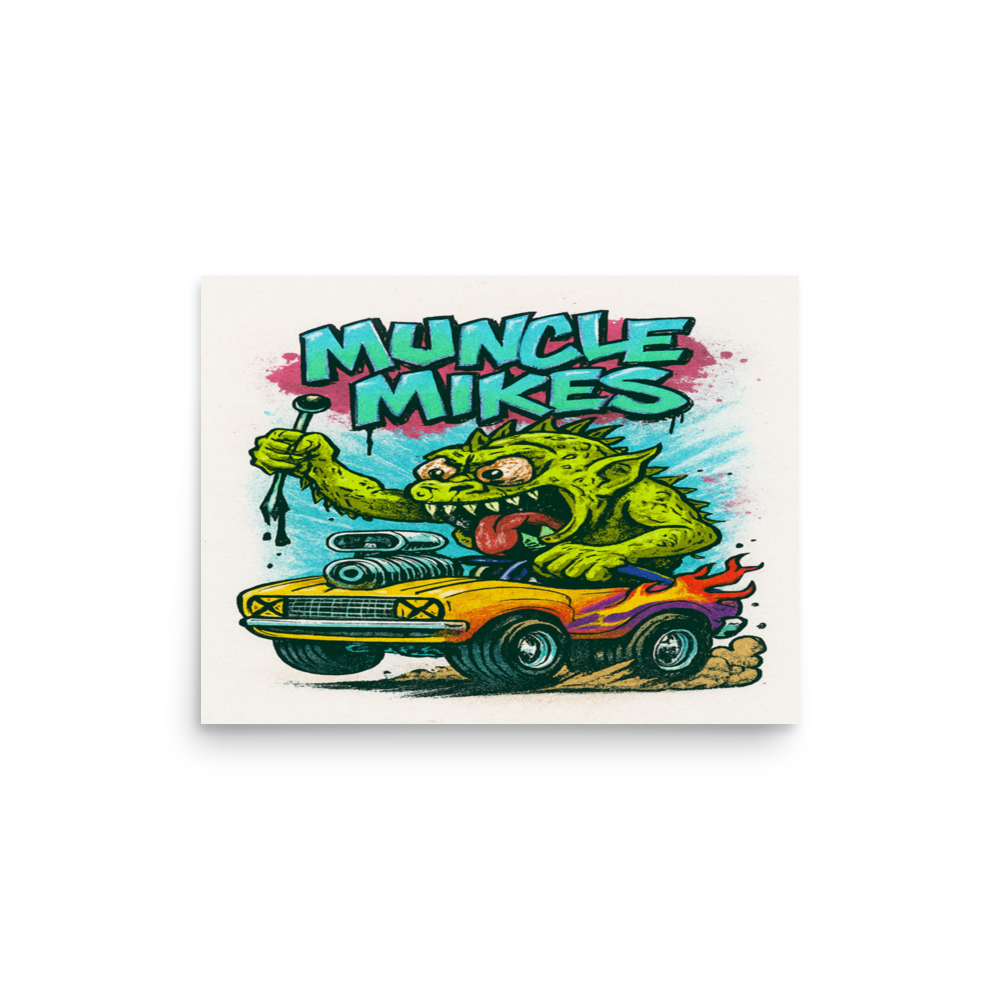 Monster Mugs 007 Hot Rod Coffee Mug — Muncle Mikes Matte Poster product mockup