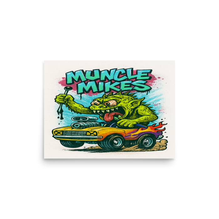 Monster Mugs 007 Hot Rod Coffee Mug — Muncle Mikes Matte Poster product mockup