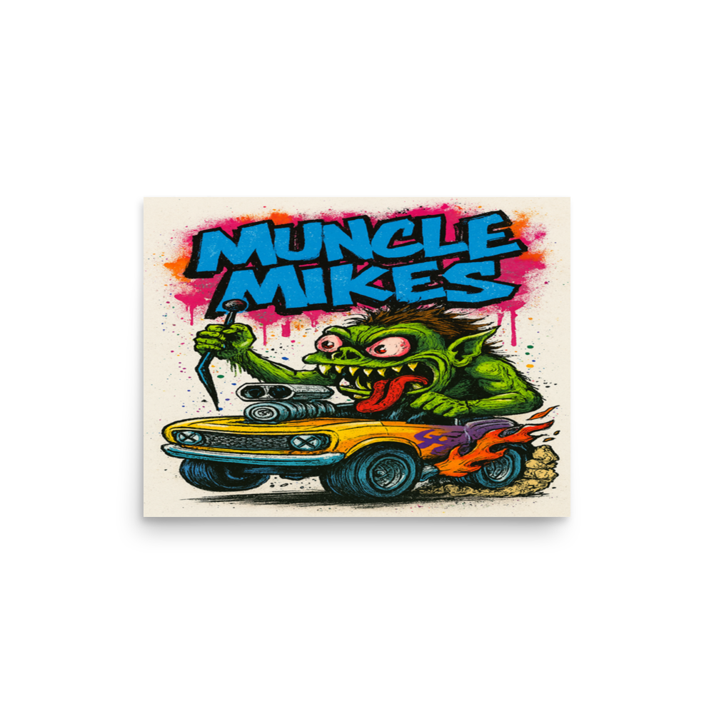 Monster Mugs 008 Hot Rod Coffee Mug — Muncle Mikes Matte Poster product mockup
