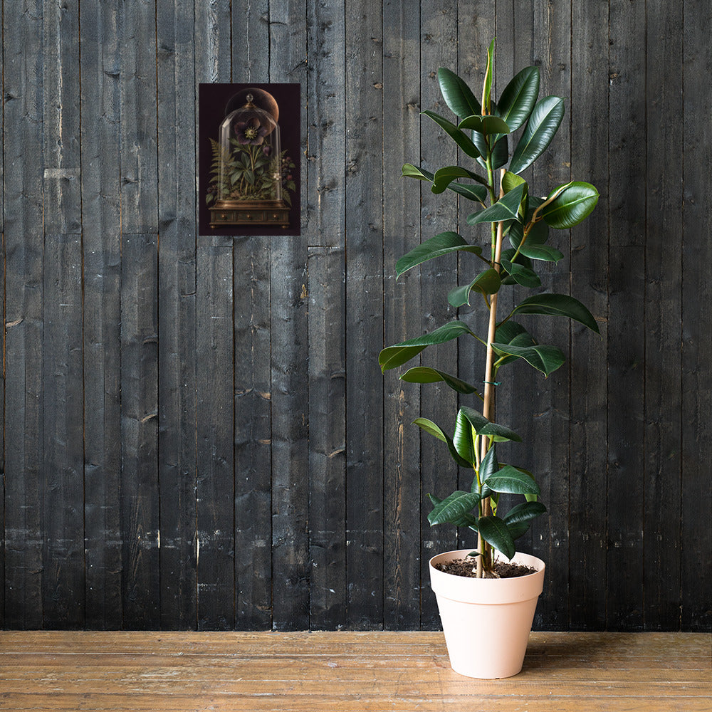 Eclipse Hellebore gothic botanical poster, framed lifestyle mockup 1