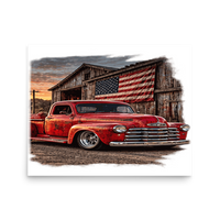 Barn Flag Red Hot Rod Pickup Matte Poster product mockup 3