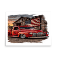 Barn Flag Red Hot Rod Pickup Matte Poster product mockup 4