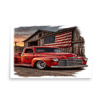 Barn Flag Red Hot Rod Pickup Matte Poster product mockup 5