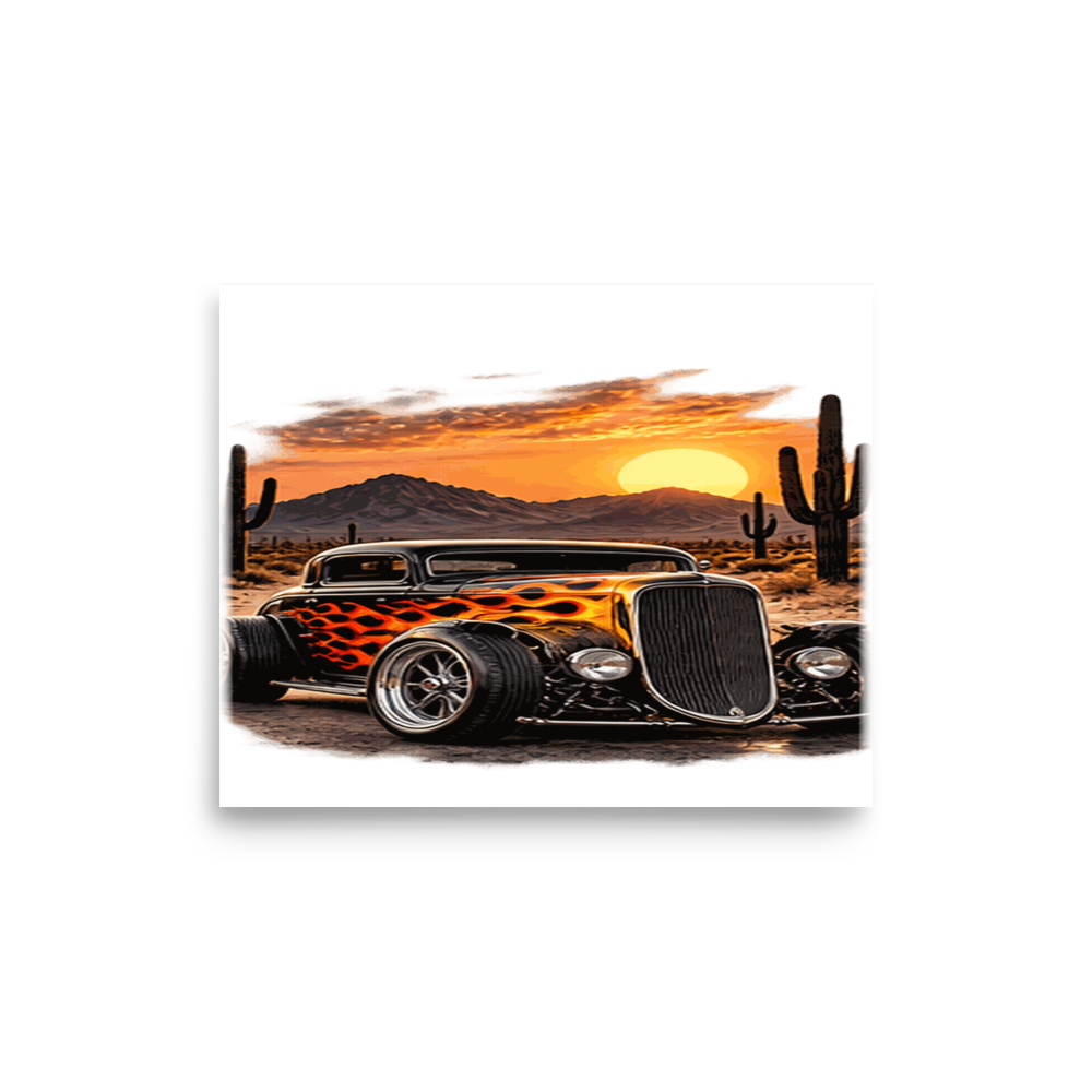 Desert Sunset Flame Coupe Matte Poster product mockup 6