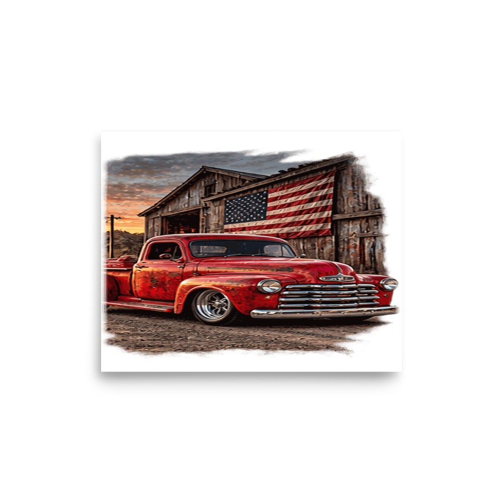 Barn Flag Red Hot Rod Pickup Matte Poster product mockup 6