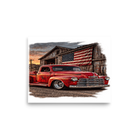 Barn Flag Red Hot Rod Pickup Matte Poster product mockup 6