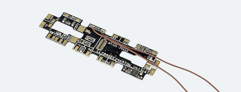 ESU 53954 E24 adapter board for Kato USA N scale wide body locomotives.