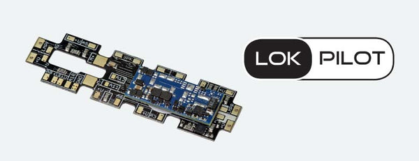 ESU 59941 LokPilot 5 micro DCC Direct Kato USA Widebody decoder board, angled product view.