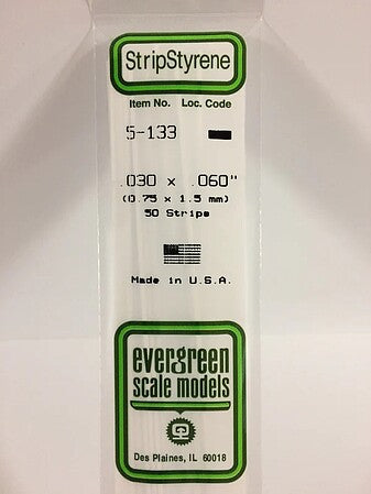 Evergreen Scale Models .030 X .060" Strips (50) #5133 - product image
