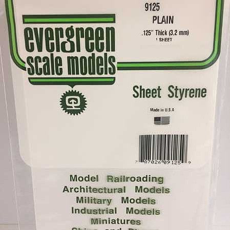 Evergreen Scale Models .125 White Sheets 6'x12' 1pk #9125 - product image