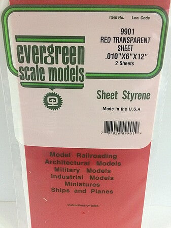 Evergreen Scale Models Red Transparent Plastic Sheet 6 x 12 x .010 (2) #9901 product image
