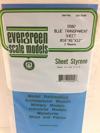 Evergreen Scale Models Blue Transparent Plastic Sheet 6 x 12 x .010 (2) #9902 product image