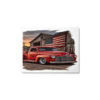 Barn Flag Red Hot Rod Pickup Glossy Metal Print product mockup 2