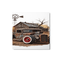 Rust and Thunder Rat Rod Pickup Glossy Metal Print product mockup 3