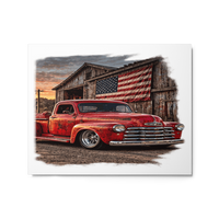 Barn Flag Red Hot Rod Pickup Glossy Metal Print product mockup 4