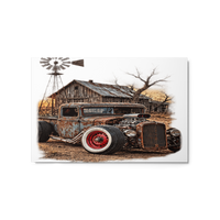 Rust and Thunder Rat Rod Pickup Glossy Metal Print product mockup 5