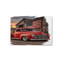 Barn Flag Red Hot Rod Pickup Glossy Metal Print product mockup 5