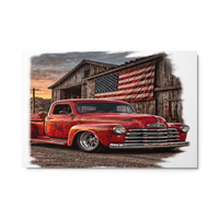 Barn Flag Red Hot Rod Pickup Glossy Metal Print product mockup 6