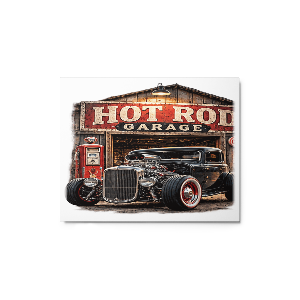 Hot Rod Garage Blown Coupe Glossy Metal Print product mockup