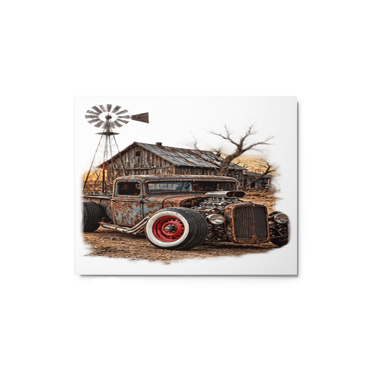Rust and Thunder Rat Rod Pickup Glossy Metal Print product mockup