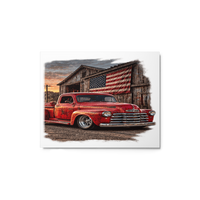 Barn Flag Red Hot Rod Pickup Glossy Metal Print product mockup
