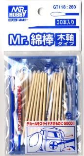 Mr. Hobby GT118 Mr. Cotton Swab Wooden Stick Type, labeled retail pack of 30 modeling swabs.