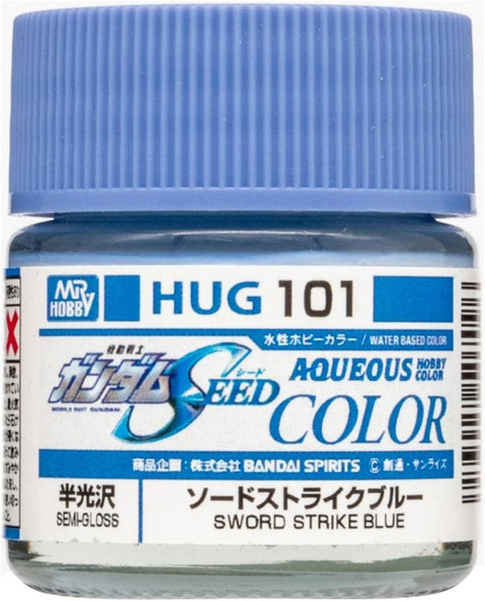 Mr. Hobby HUG101 Aqueous Gundam Color Sword Strike Blue semi-gloss model paint, labeled 10 ml bottle.