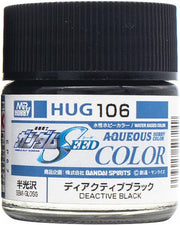 Mr. Hobby HUG106 Aqueous Gundam Color Deactive Black semi-gloss model paint, labeled 10 ml bottle.