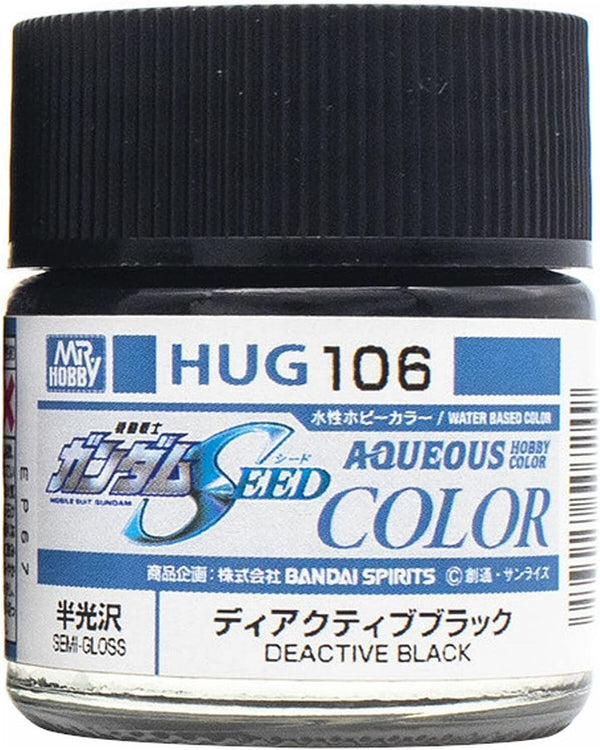 Mr. Hobby HUG106 Aqueous Gundam Color Deactive Black semi-gloss model paint, labeled 10 ml bottle.