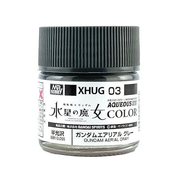 Mr. Hobby XHUG03 Aqueous Gundam Color Gundam Aerial Gray semi-gloss paint, labeled 10 ml bottle.